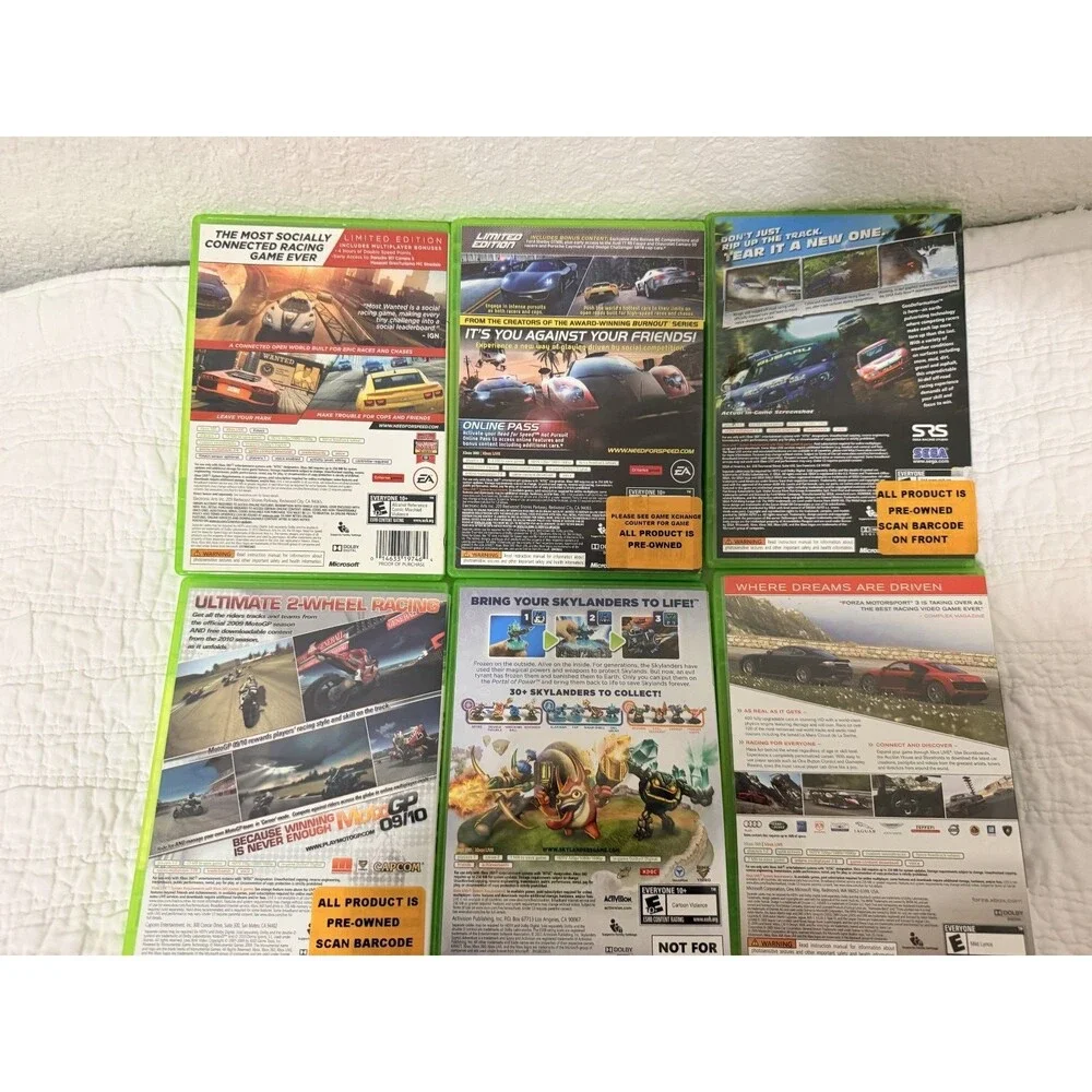 XBOX 360 Lot of 6 Games Hot Pursuit, Skylanders, Most Wanted, Sega Rally, Moto E